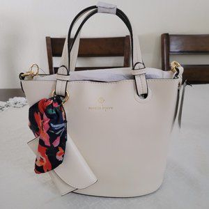 Nanette Lepore White Bucket Tote Satchel Handbag NWT Vegan Leather Retail $98